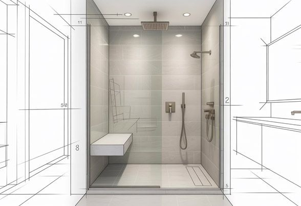 An image of a technical drawing of a wet room